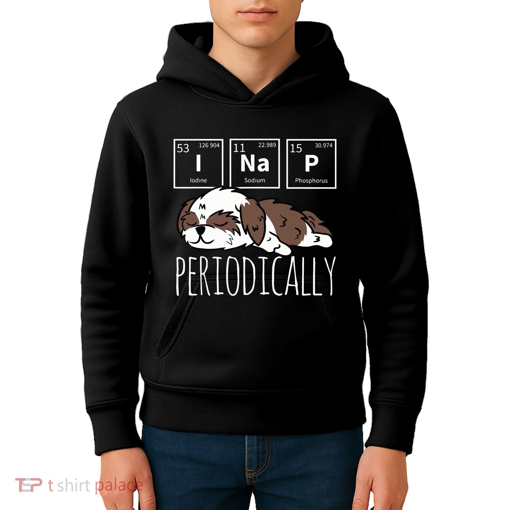 Funny Science I NAP Periodic Table Meme Meh Shih Tzu Dog Kids Hoodie