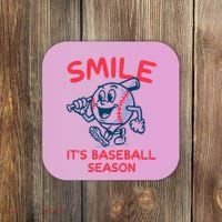 Funny Smile ItS Baseball Season Wo Coaster thumb 0