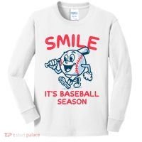 Funny Smile ItS Baseball Season Wo Kids Long Sleeve Shirt thumb 0