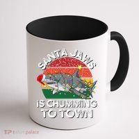 Funny Santa Jaws Shark Christmas Lights Sharkmas Xmas Retro Great Gift Coffee Mug thumb 1