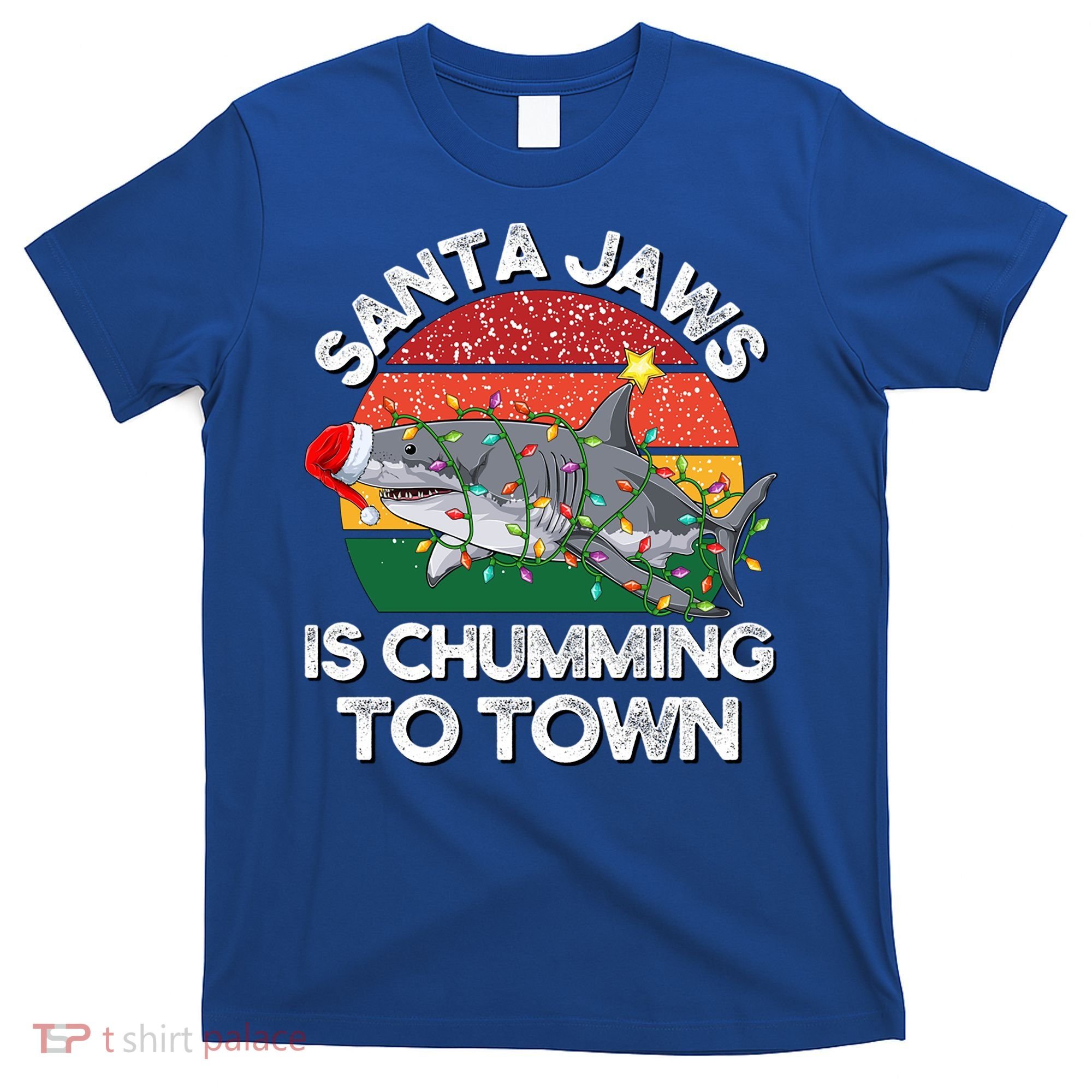 Funny Santa Jaws Shark Christmas Lights Sharkmas Xmas Retro Great Gift T-Shirt