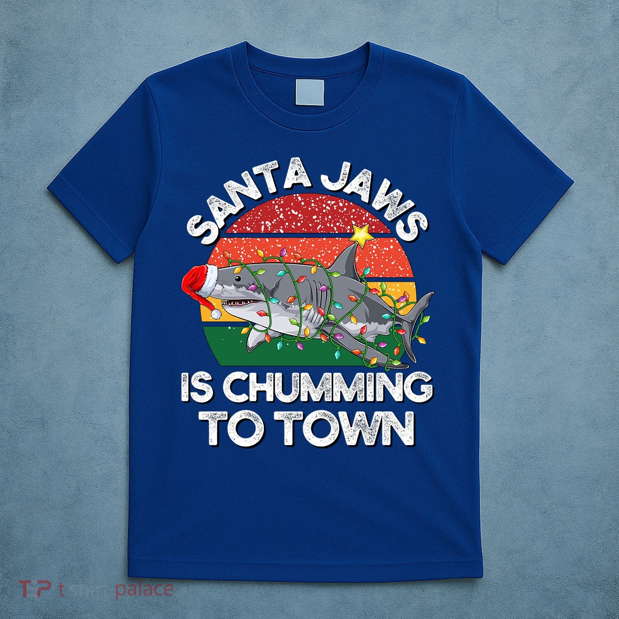 Funny Santa Jaws Shark Christmas Lights Sharkmas Xmas Retro Great Gift T-Shirt