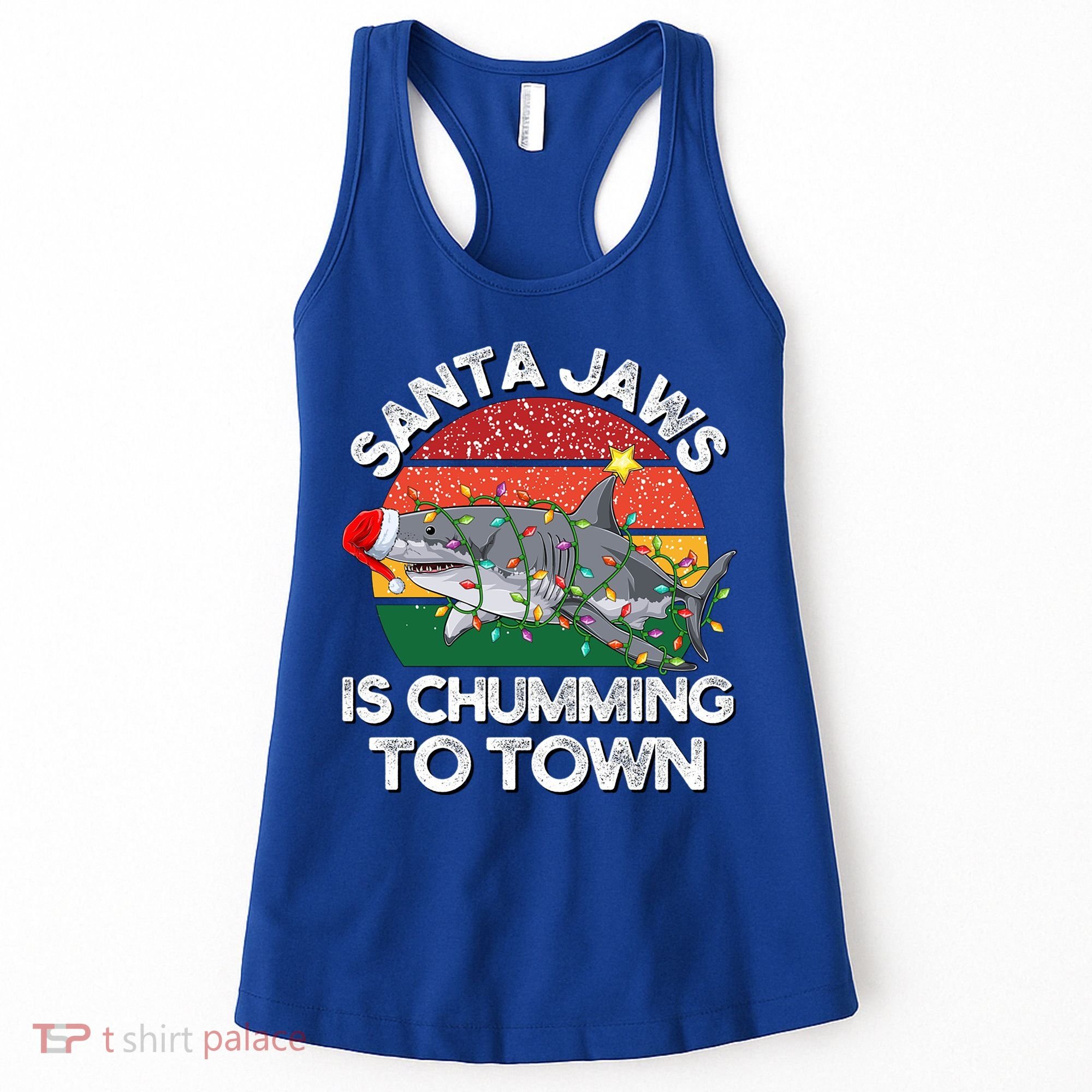 Funny Santa Jaws Shark Christmas Lights Sharkmas Xmas Retro Great Gift Women's Tank Top