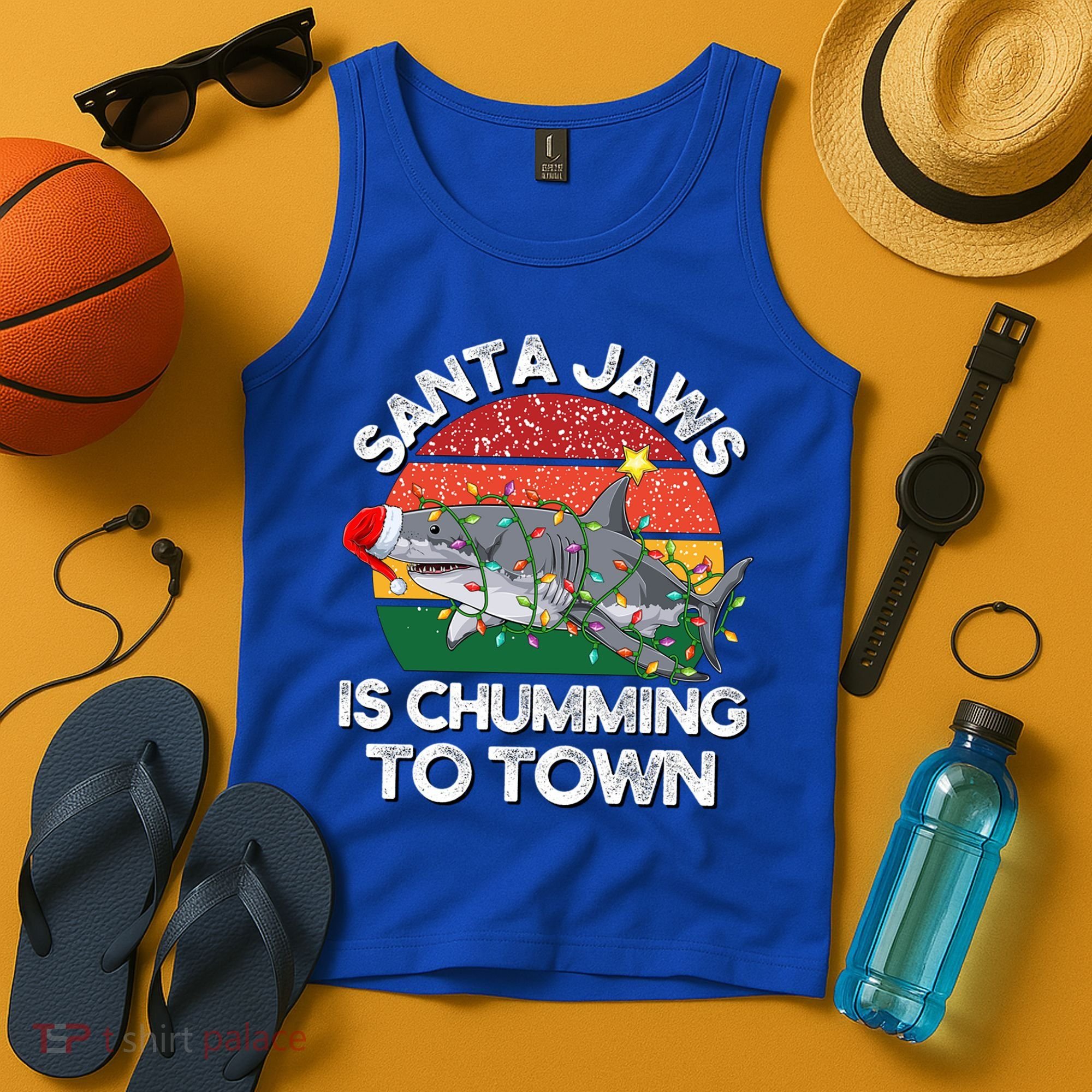 Funny Santa Jaws Shark Christmas Lights Sharkmas Xmas Retro Great Gift Tank Top