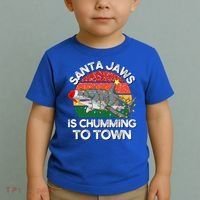 Funny Santa Jaws Shark Christmas Lights Sharkmas Xmas Retro Great Gift Toddler T-Shirt thumb 2