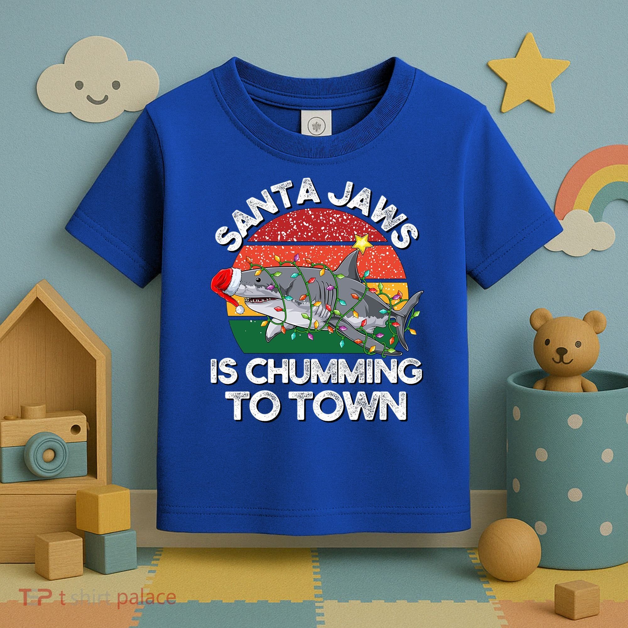 Funny Santa Jaws Shark Christmas Lights Sharkmas Xmas Retro Great Gift Toddler T-Shirt