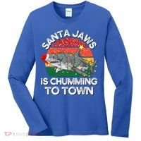 Funny Santa Jaws Shark Christmas Lights Sharkmas Xmas Retro Great Gift Women's Long Sleeve Shirt thumb 0
