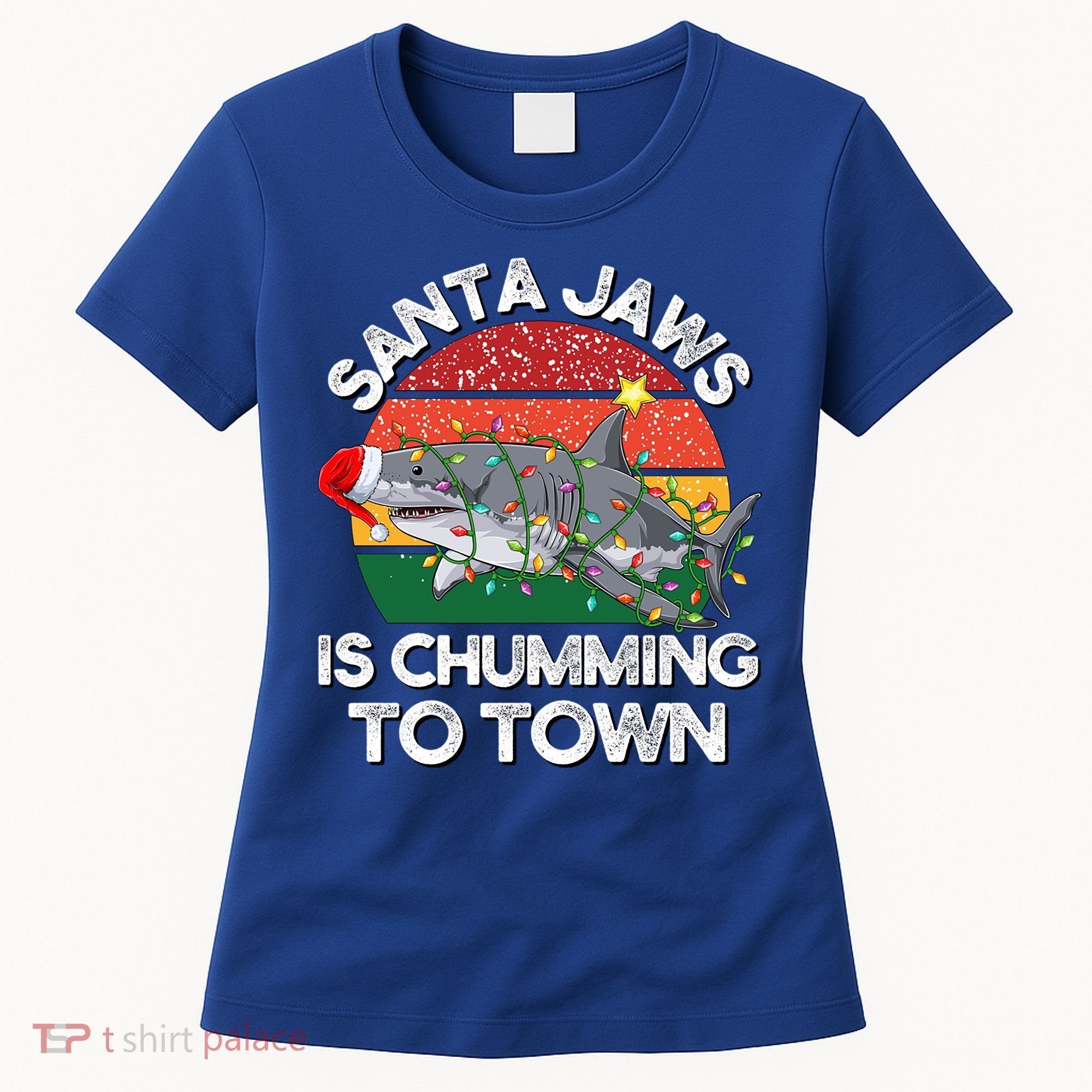 Funny Santa Jaws Shark Christmas Lights Sharkmas Xmas Retro Great Gift Women's T-Shirt