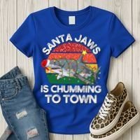 Funny Santa Jaws Shark Christmas Lights Sharkmas Xmas Retro Great Gift Women's T-Shirt thumb 3
