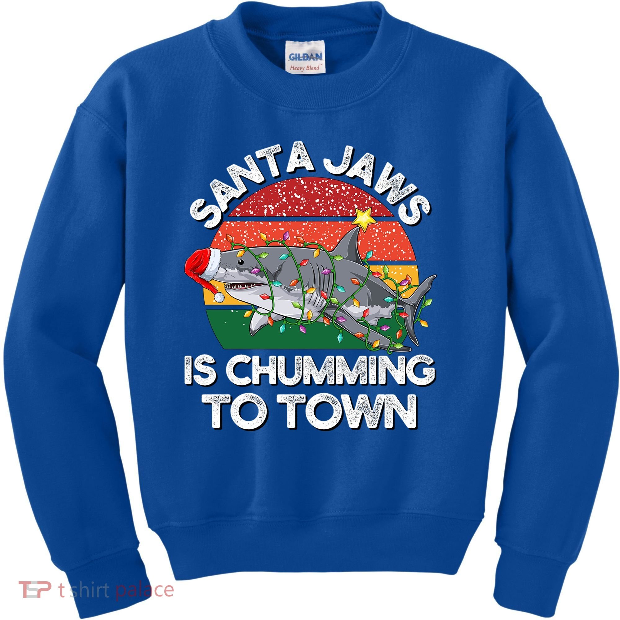 Funny Santa Jaws Shark Christmas Lights Sharkmas Xmas Retro Great Gift Kids Sweatshirt