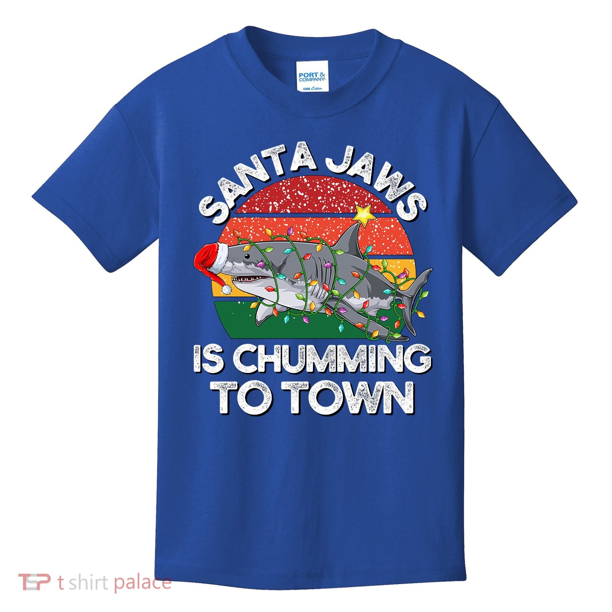 Funny Santa Jaws Shark Christmas Lights Sharkmas Xmas Retro Great Gift Kids T-Shirt