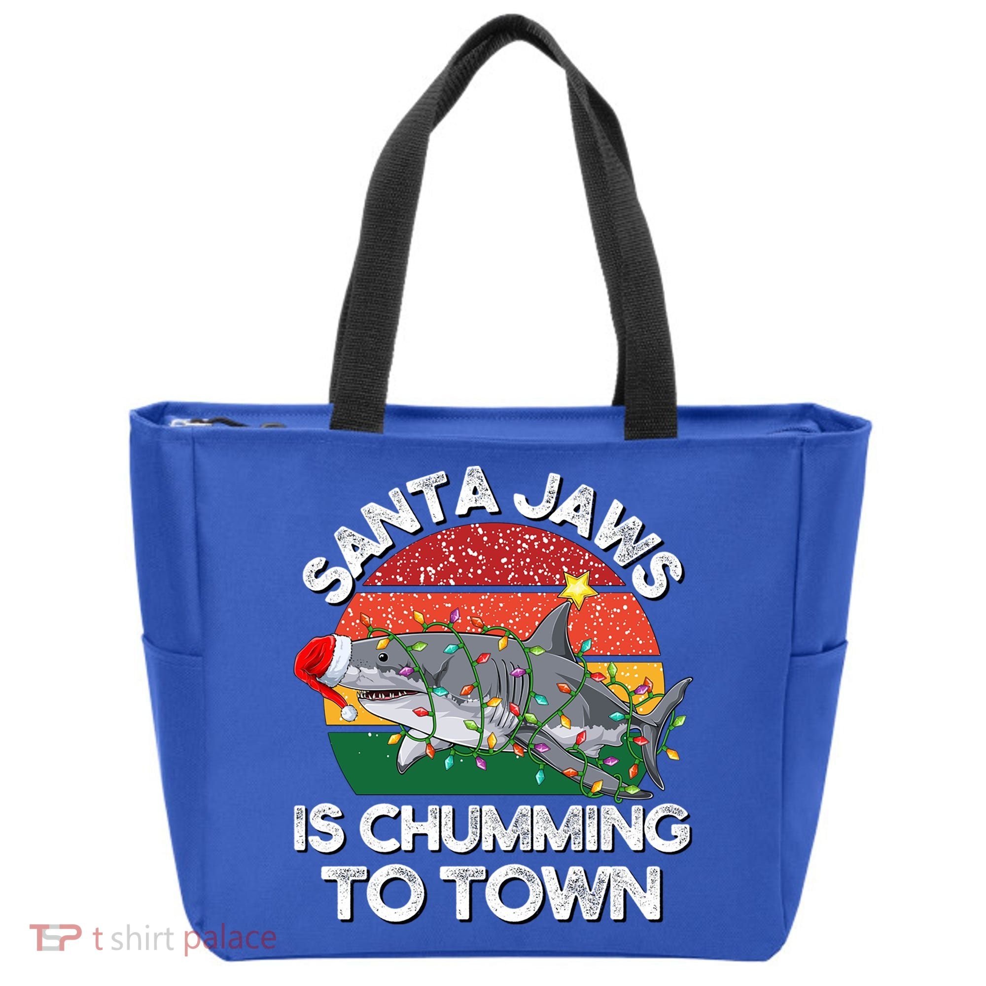 Funny Santa Jaws Shark Christmas Lights Sharkmas Xmas Retro Great Gift Tote Bag