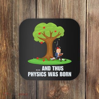 Funny Science Joke Apple Falling On Isaac Newton Physics Fun Coaster