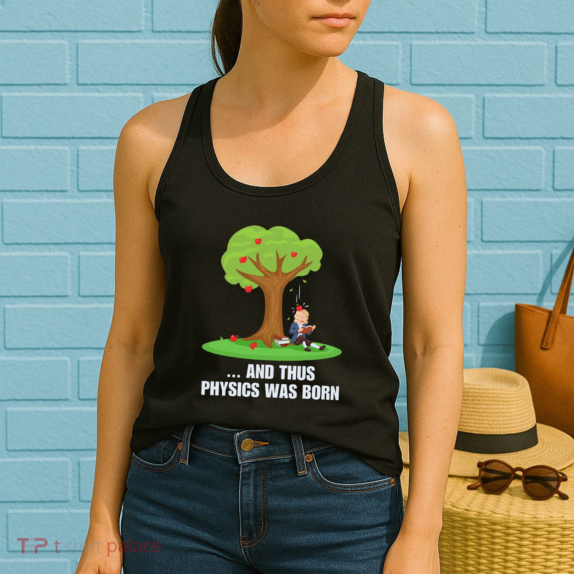 Funny Science Joke Apple Falling On Isaac Newton Physics Fun Women's Tank Top