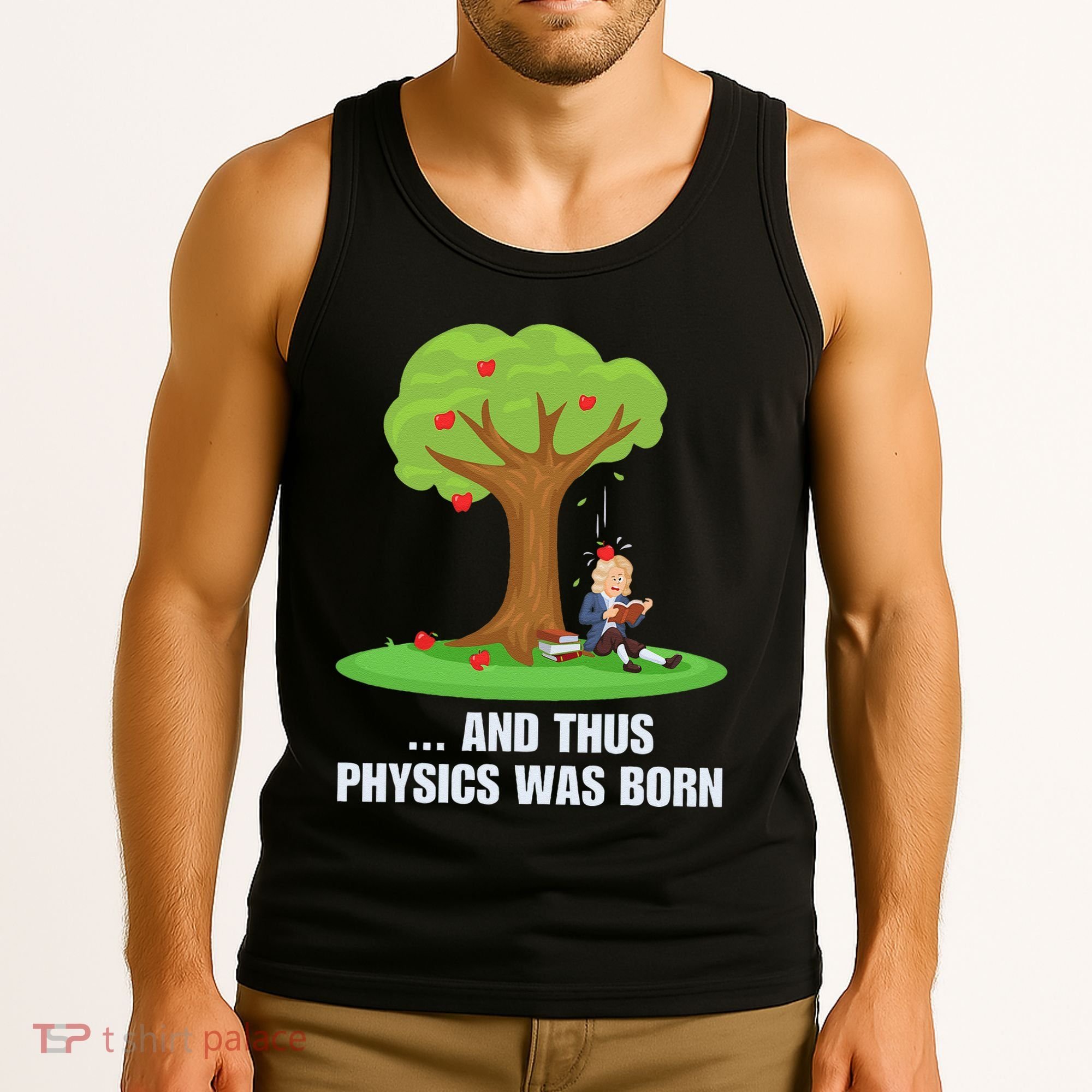 Funny Science Joke Apple Falling On Isaac Newton Physics Fun Tank Top