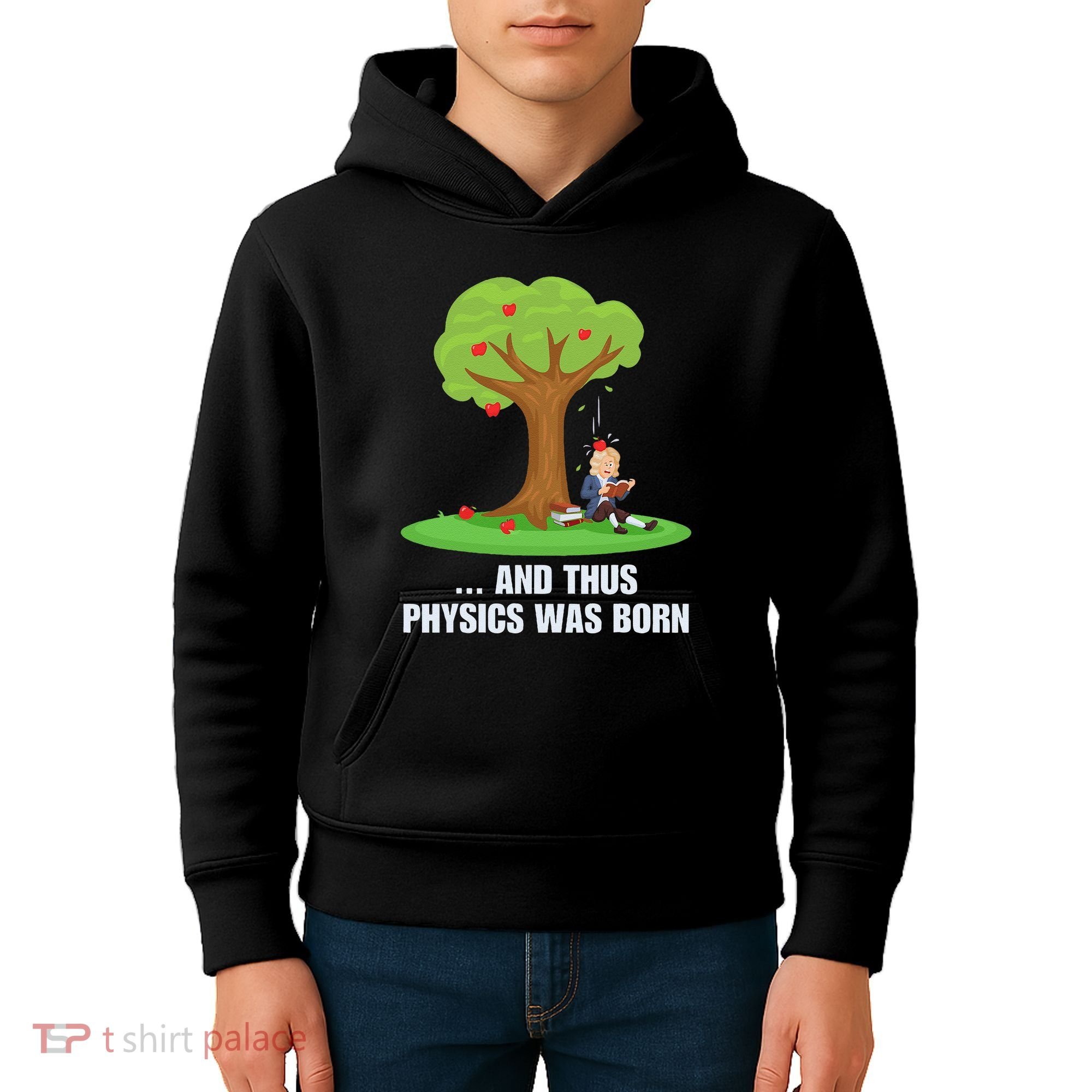 Funny Science Joke Apple Falling On Isaac Newton Physics Fun Kids Hoodie