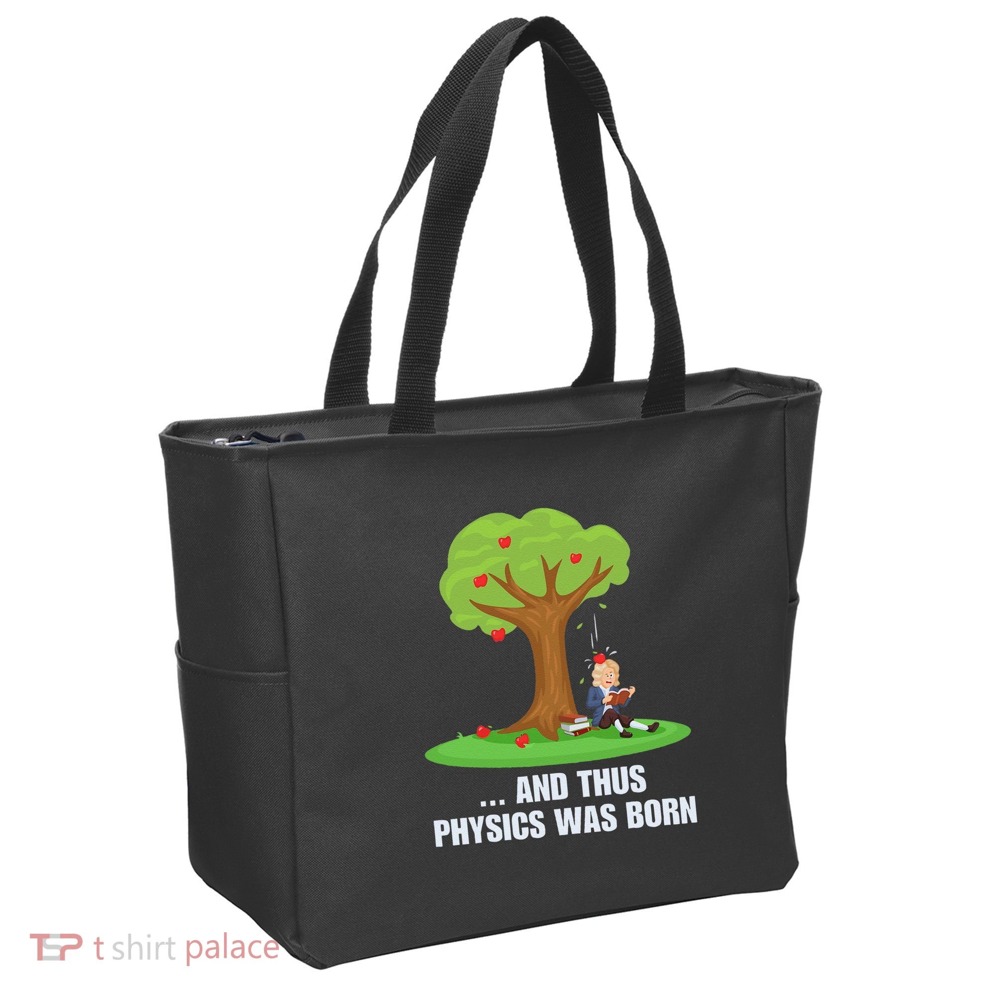 Funny Science Joke Apple Falling On Isaac Newton Physics Fun Tote Bag