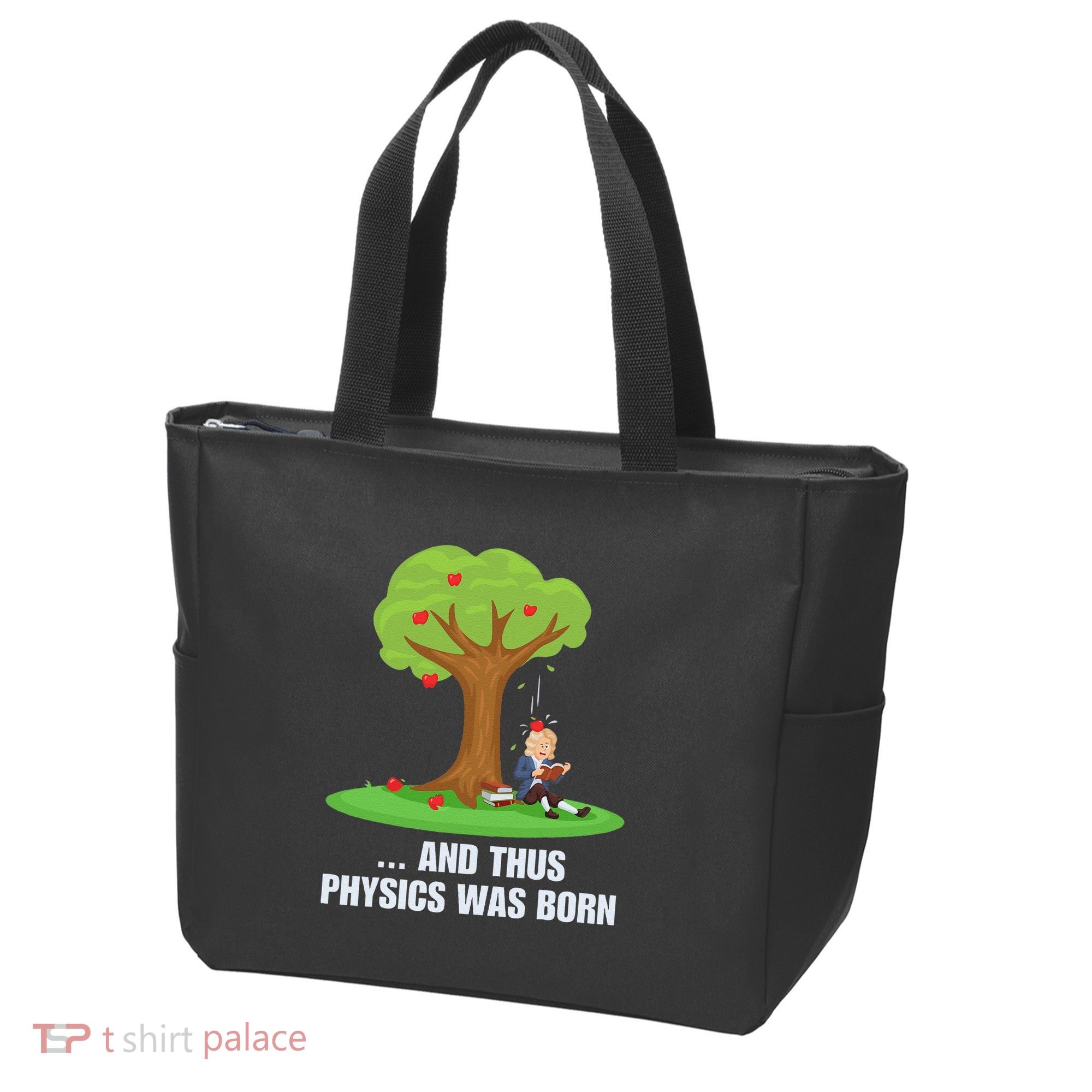 Funny Science Joke Apple Falling On Isaac Newton Physics Fun Tote Bag