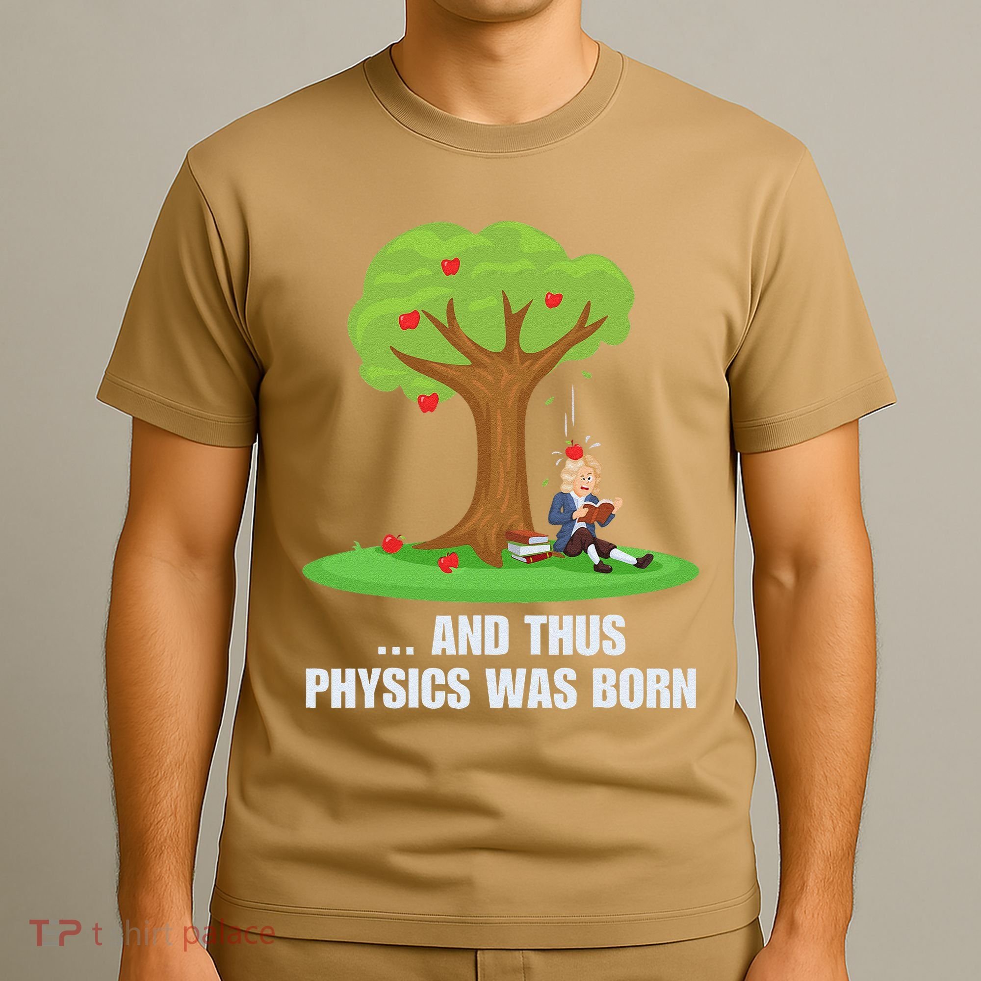 Funny Science Joke Apple Falling On Isaac Newton Physics Fun T-Shirt