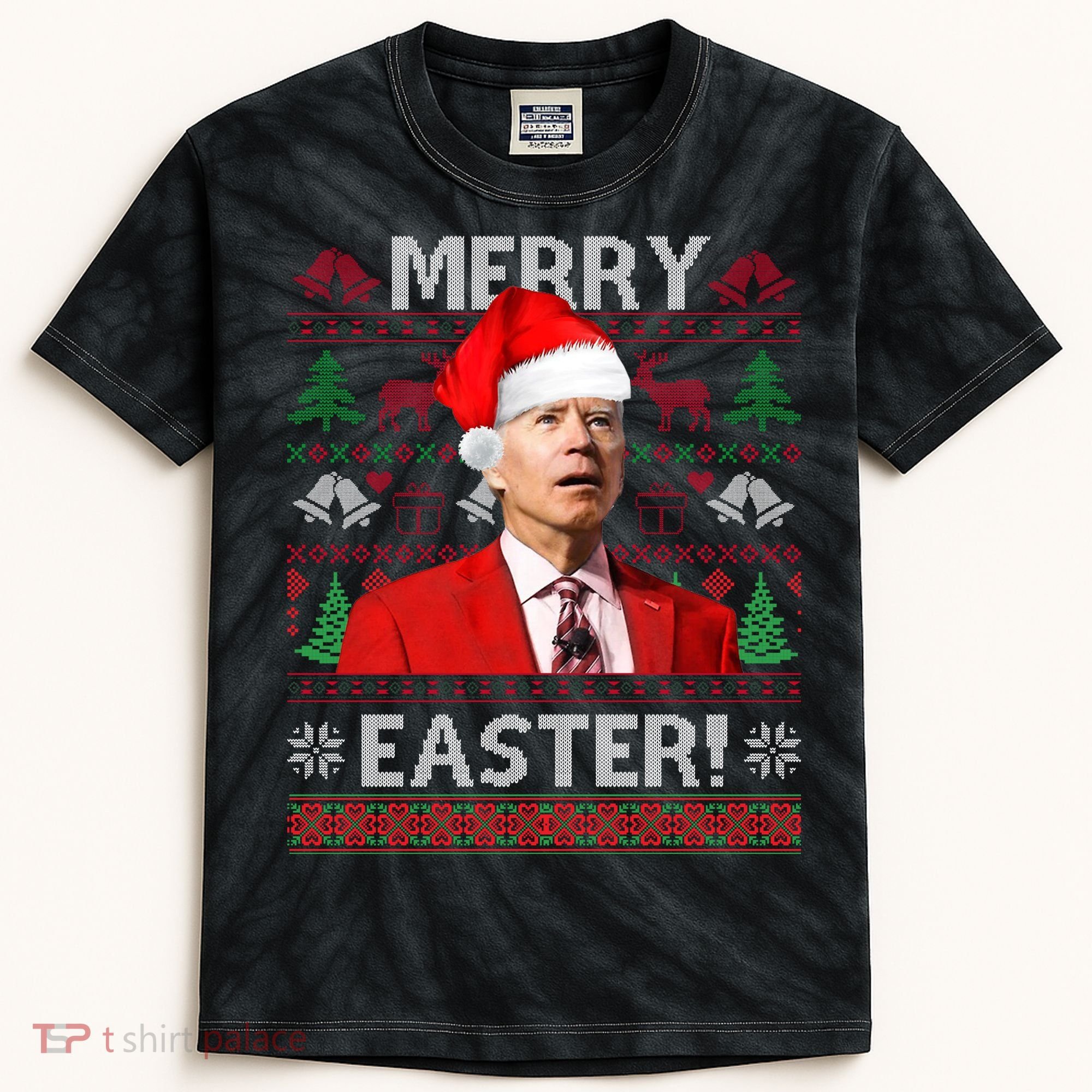 Funny Santa Joe Biden Merry Easter Ugly Christmas Kids Tie-Dye T-Shirt