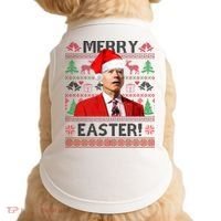 Funny Santa Joe Biden Merry Easter Ugly Christmas Doggie Tank thumb 0