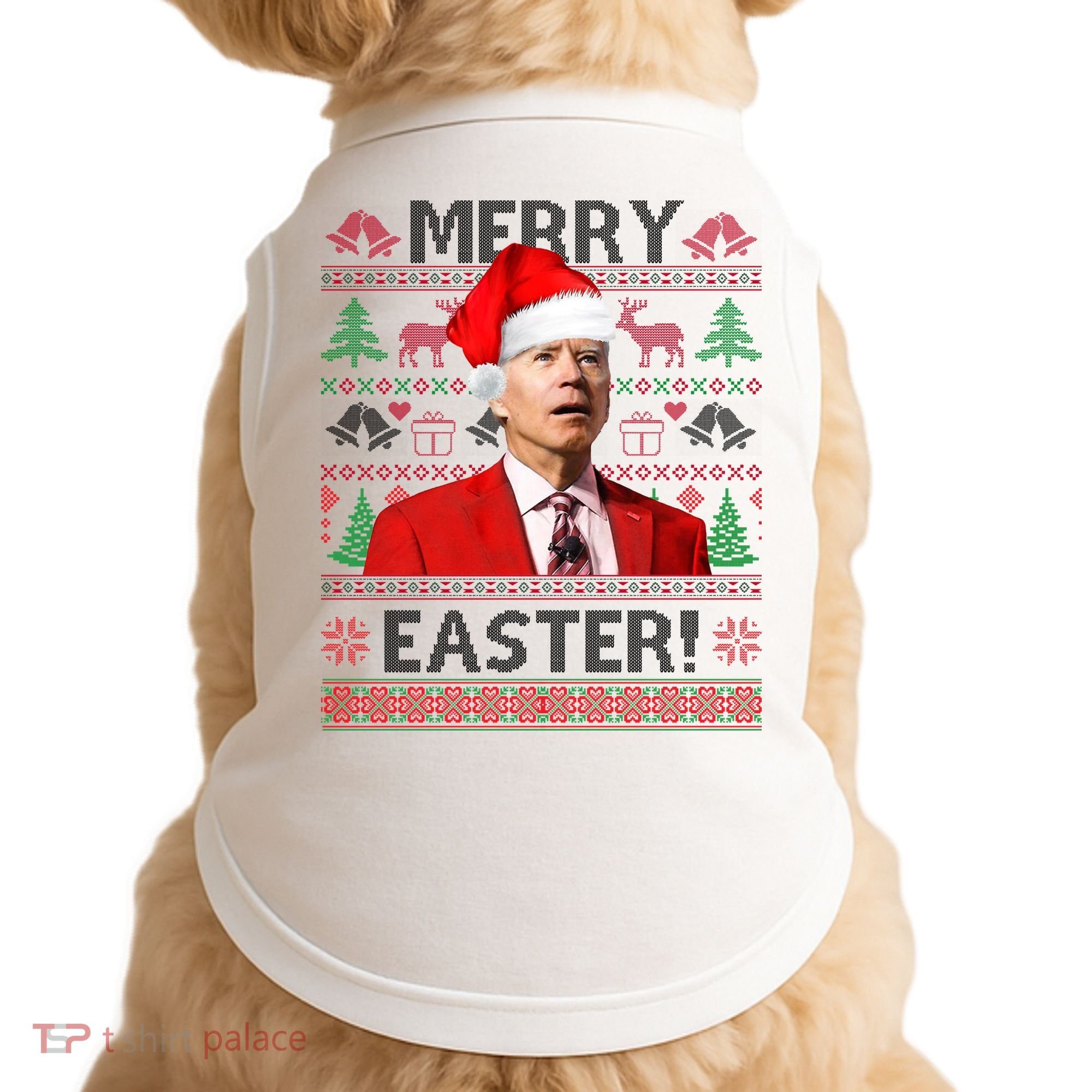 Funny Santa Joe Biden Merry Easter Ugly Christmas Doggie Tank