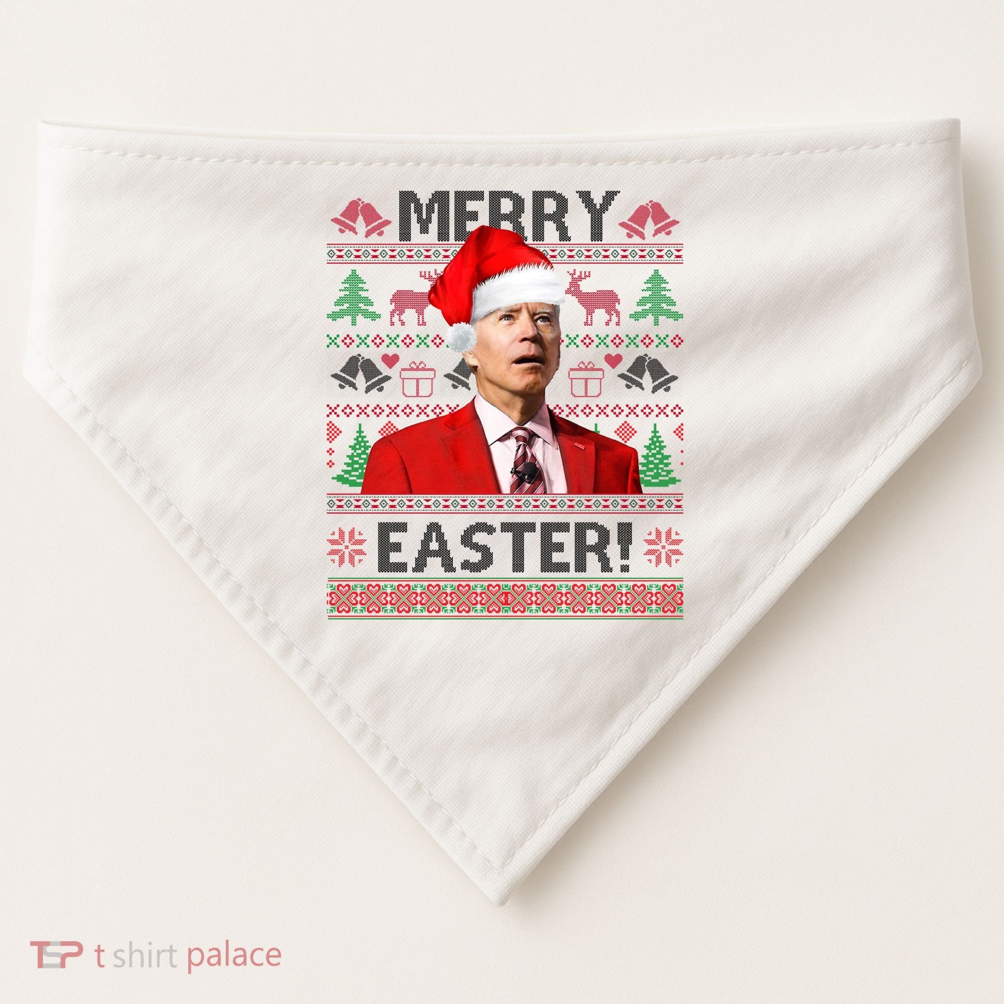 Funny Santa Joe Biden Merry Easter Ugly Christmas USA-Made Doggie Bandana