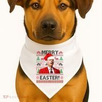 Funny Santa Joe Biden Merry Easter Ugly Christmas USA-Made Doggie Bandana thumb 1