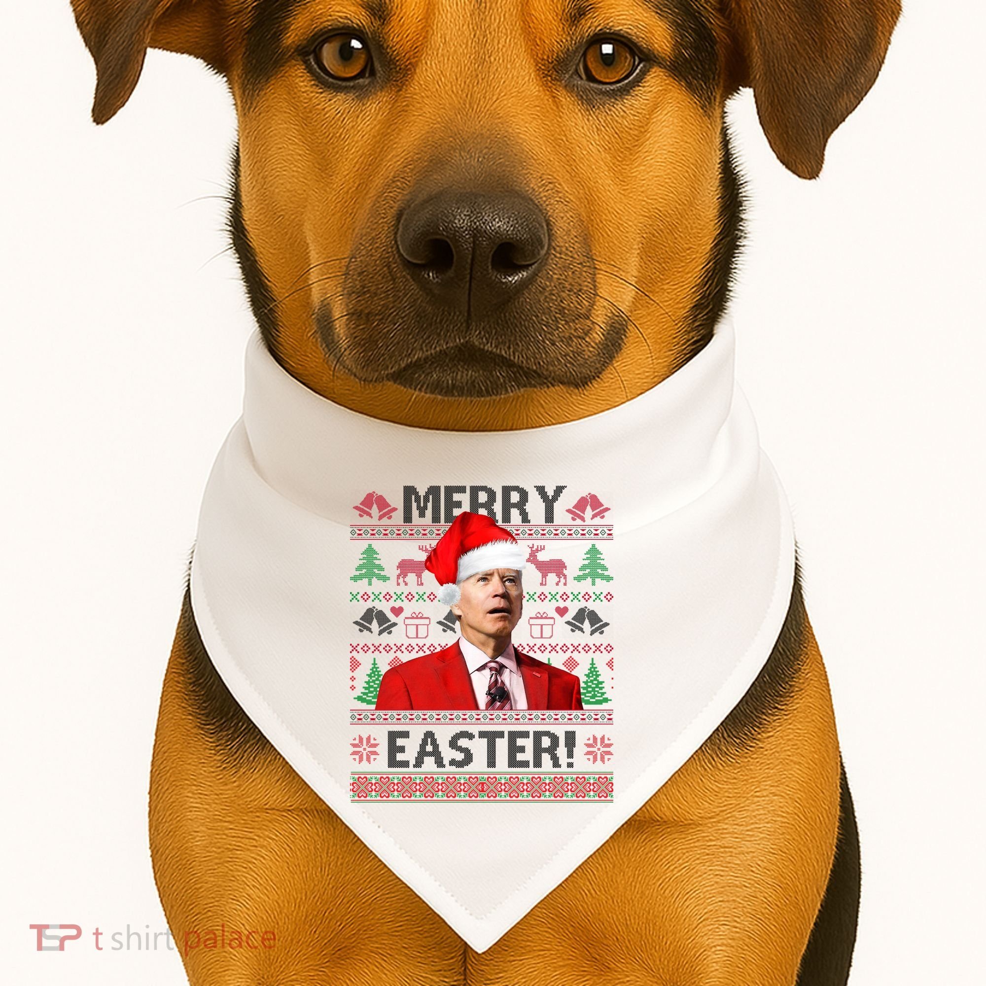 Funny Santa Joe Biden Merry Easter Ugly Christmas USA-Made Doggie Bandana