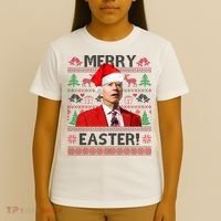 Funny Santa Joe Biden Merry Easter Ugly Christmas T-Shirt thumb 4