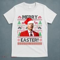 Funny Santa Joe Biden Merry Easter Ugly Christmas T-Shirt thumb 5