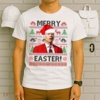 Funny Santa Joe Biden Merry Easter Ugly Christmas T-Shirt thumb 6