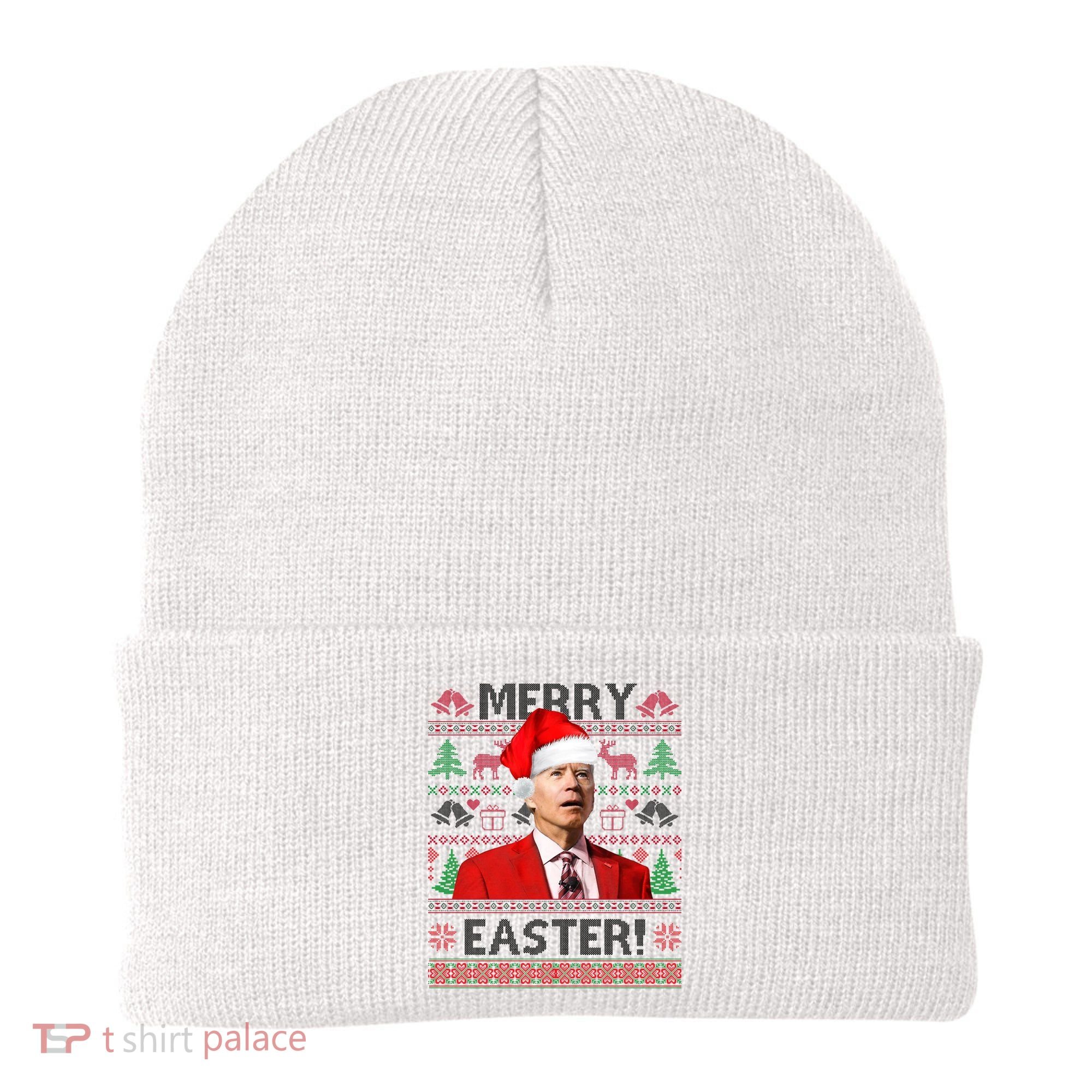 Funny Santa Joe Biden Merry Easter Ugly Christmas Beanie