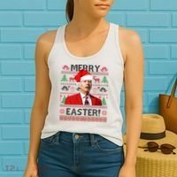 Funny Santa Joe Biden Merry Easter Ugly Christmas Women's Tank Top thumb 2
