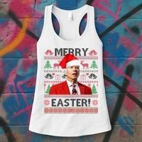 Funny Santa Joe Biden Merry Easter Ugly Christmas Women's Tank Top thumb 3
