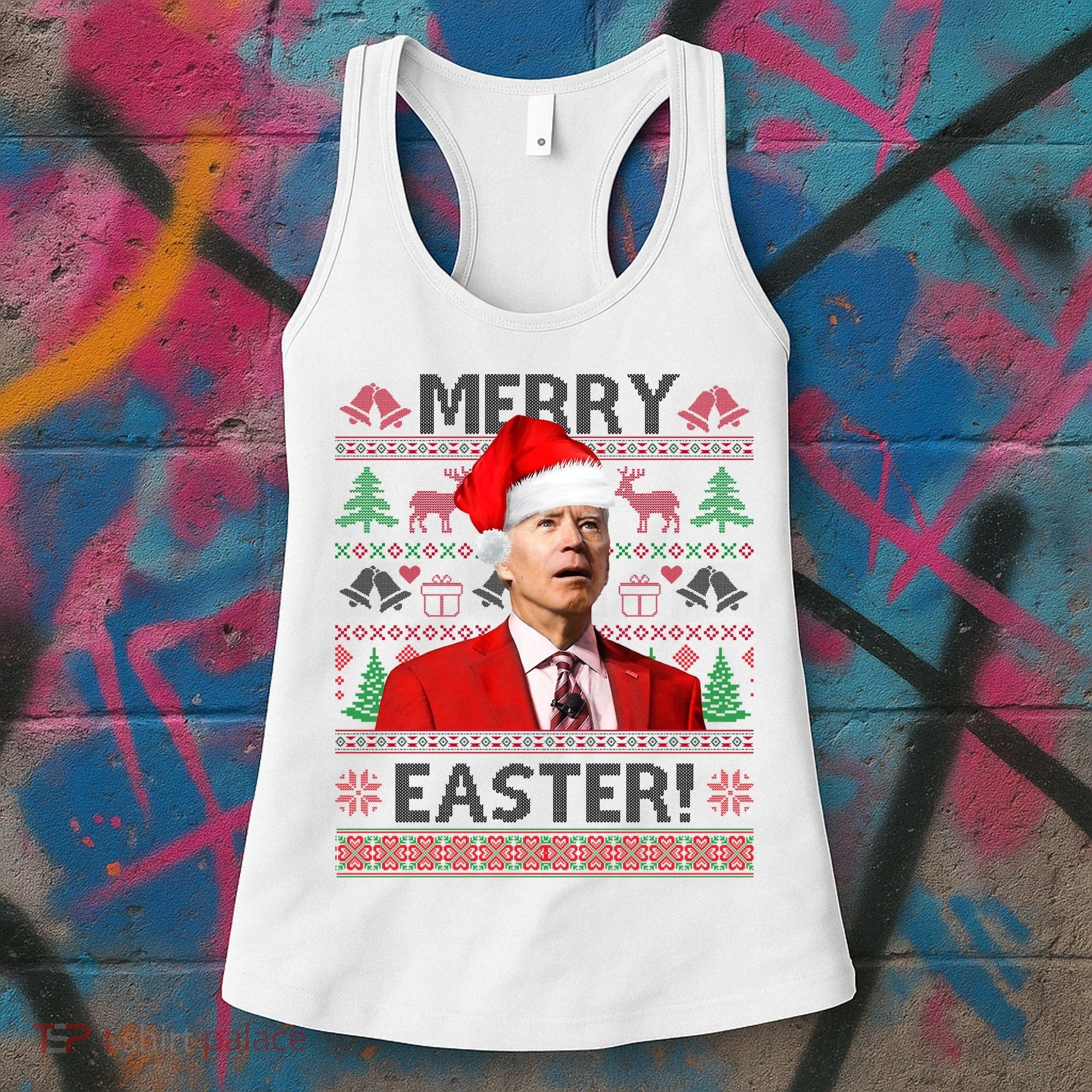 Funny Santa Joe Biden Merry Easter Ugly Christmas Women's Tank Top