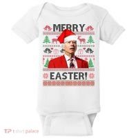 Funny Santa Joe Biden Merry Easter Ugly Christmas Baby Bodysuit thumb 0