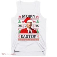 Funny Santa Joe Biden Merry Easter Ugly Christmas Tank Top thumb 0