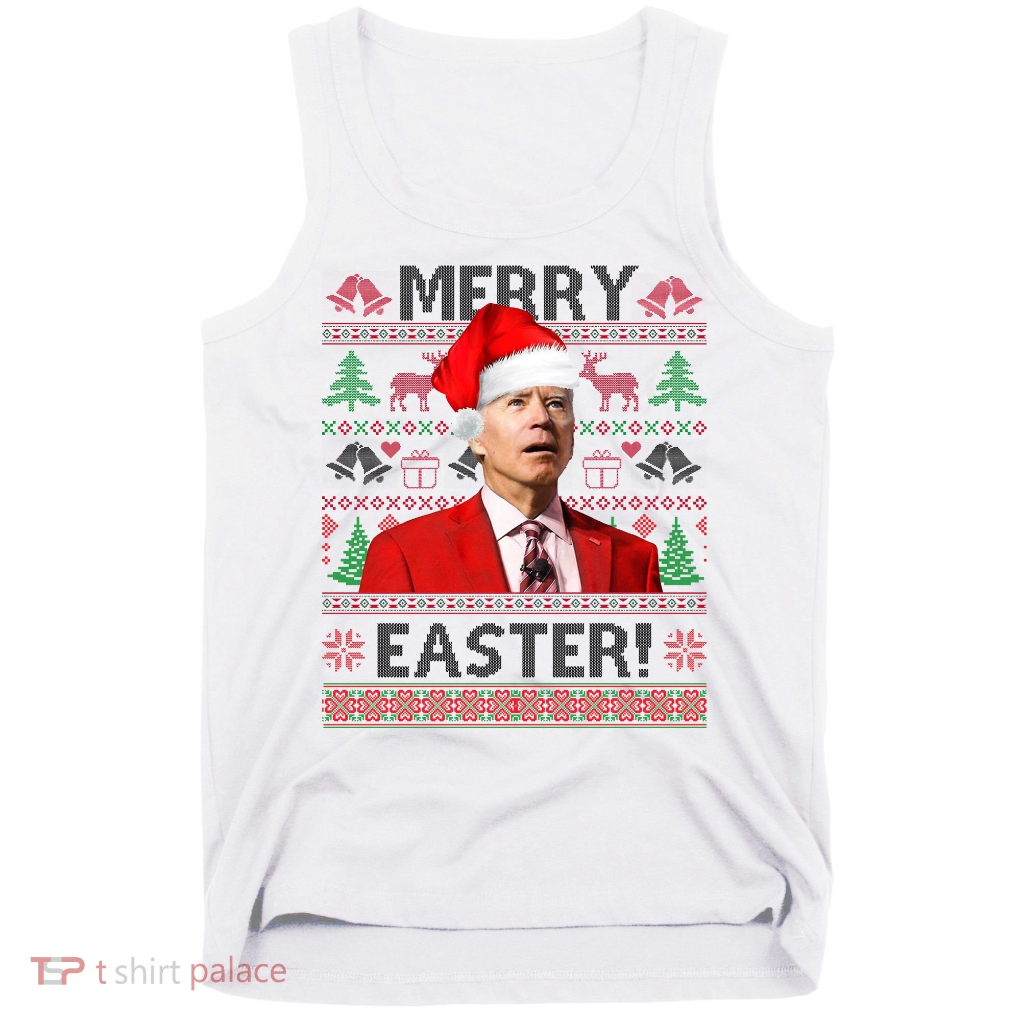 Funny Santa Joe Biden Merry Easter Ugly Christmas Tank Top