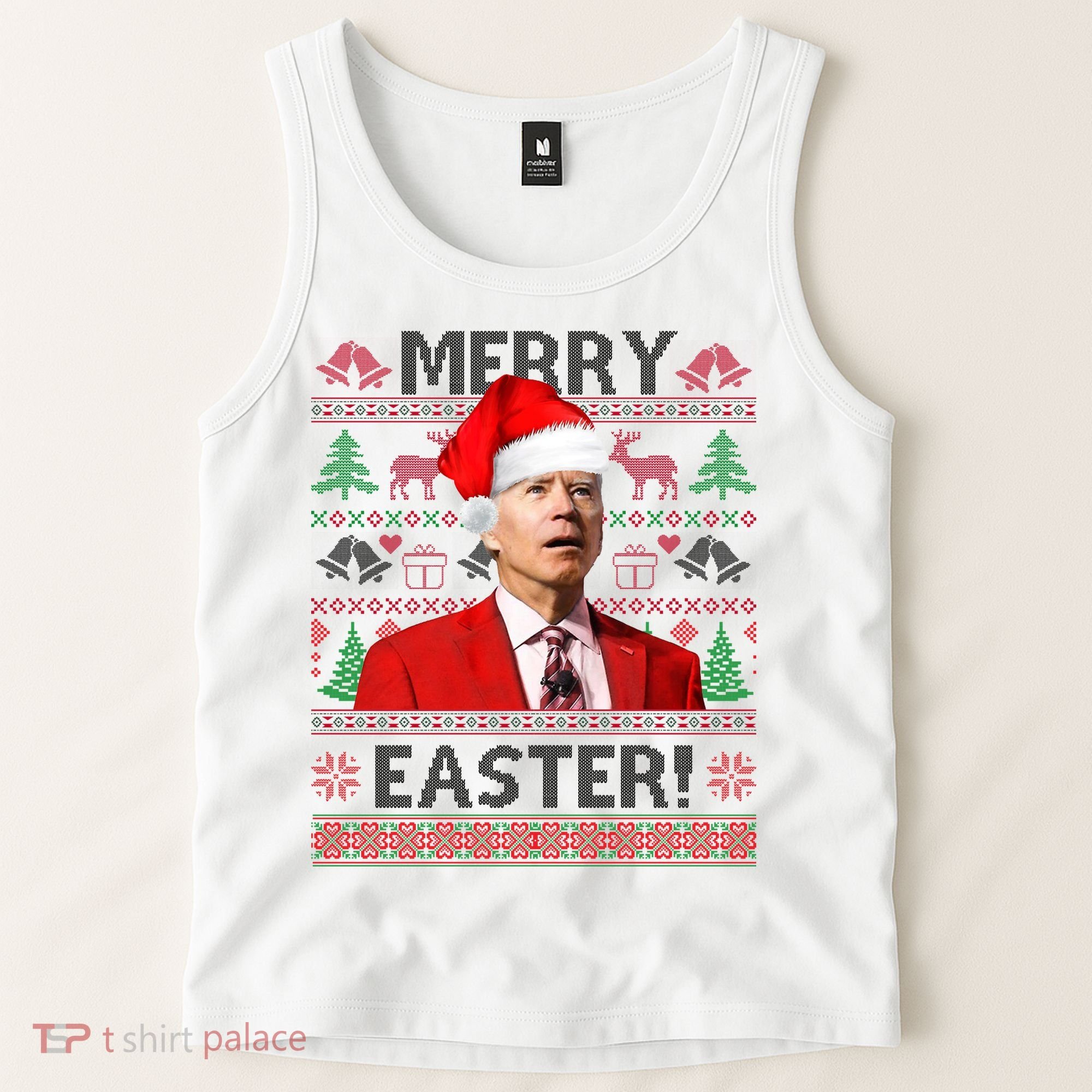 Funny Santa Joe Biden Merry Easter Ugly Christmas Tank Top