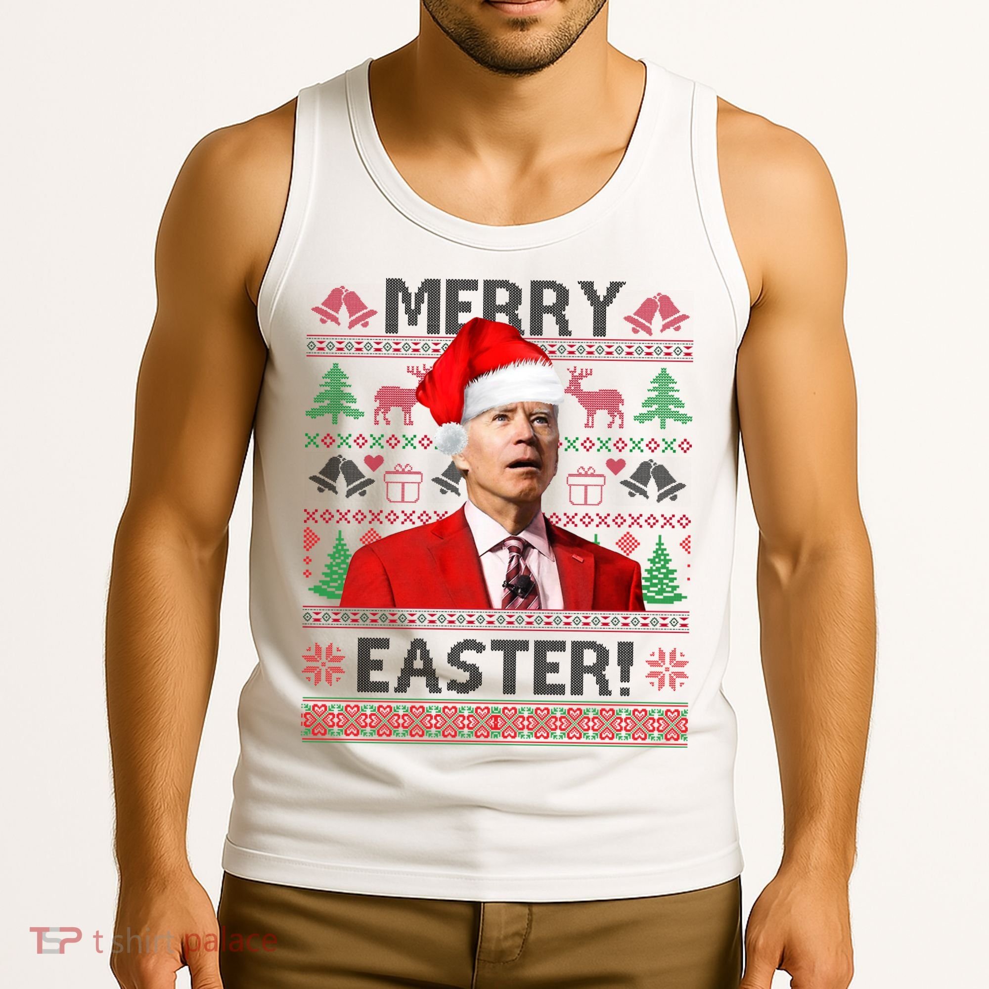 Funny Santa Joe Biden Merry Easter Ugly Christmas Tank Top