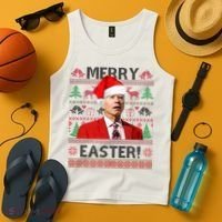 Funny Santa Joe Biden Merry Easter Ugly Christmas Tank Top thumb 4