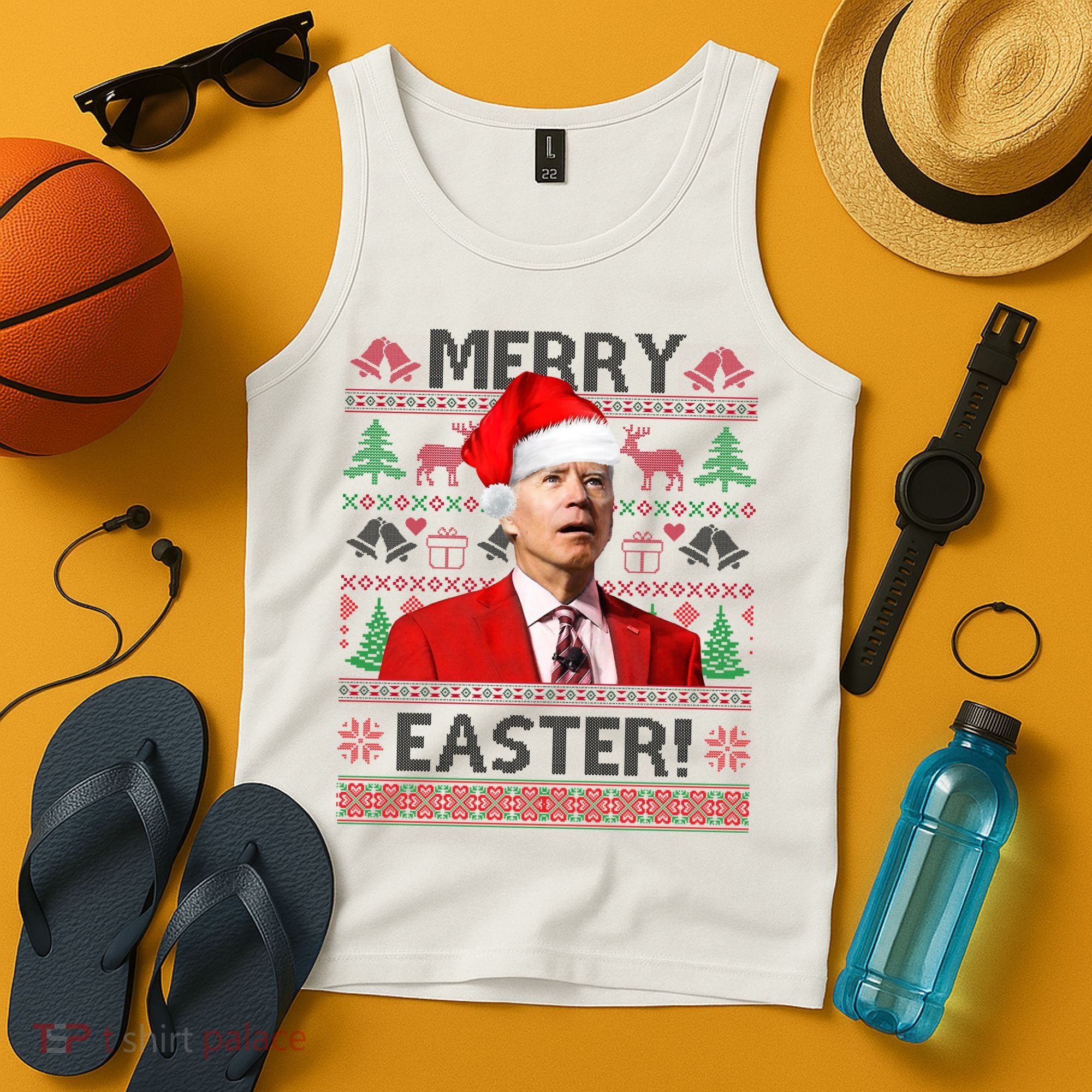 Funny Santa Joe Biden Merry Easter Ugly Christmas Tank Top