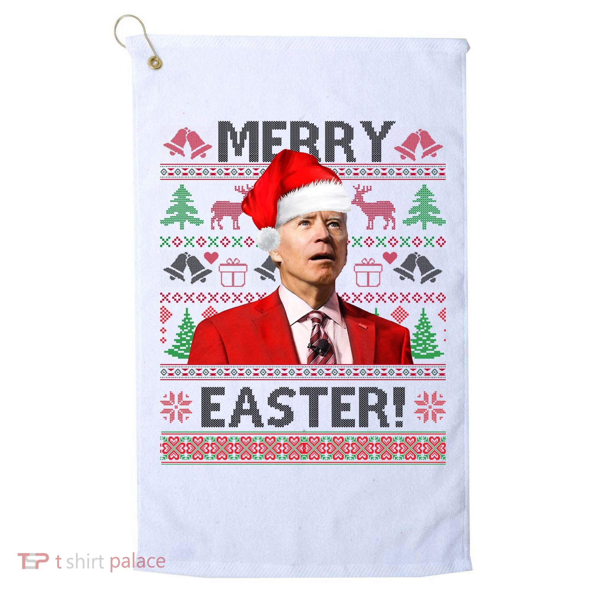Funny Santa Joe Biden Merry Easter Ugly Christmas Golf Towel