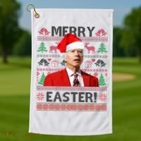 Funny Santa Joe Biden Merry Easter Ugly Christmas Golf Towel thumb 1