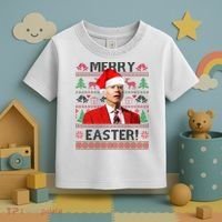 Funny Santa Joe Biden Merry Easter Ugly Christmas Toddler T-Shirt thumb 3