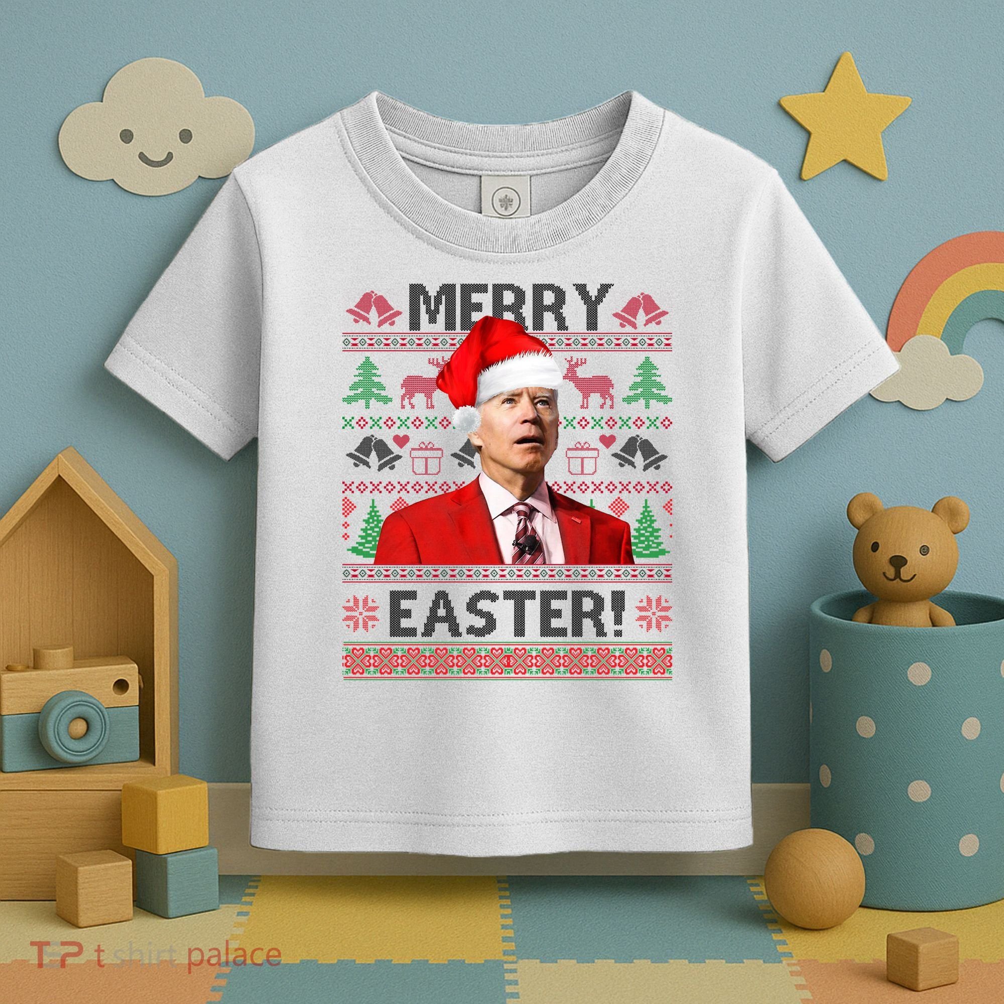 Funny Santa Joe Biden Merry Easter Ugly Christmas Toddler T-Shirt