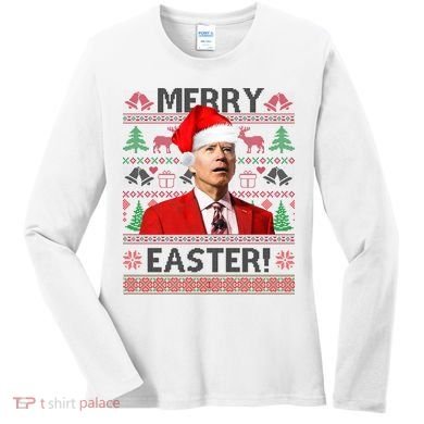 Funny Santa Joe Biden Merry Easter Ugly Christmas Women's Long Sleeve Shirt