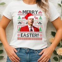 Funny Santa Joe Biden Merry Easter Ugly Christmas Women's T-Shirt thumb 2