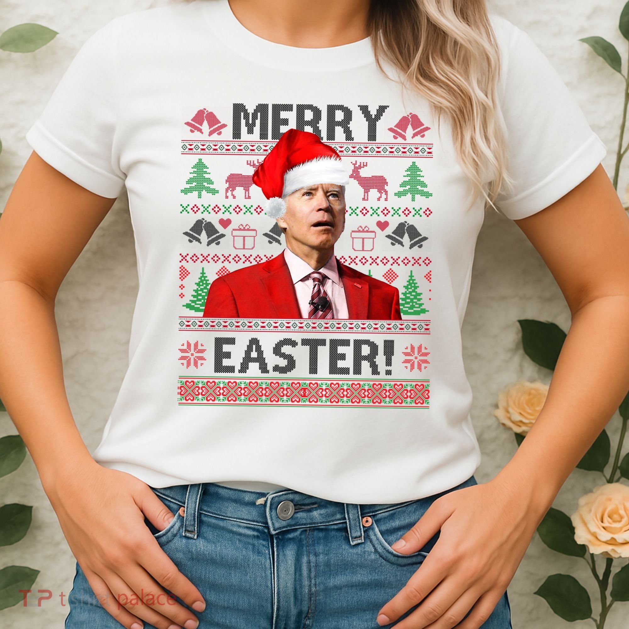 Funny Santa Joe Biden Merry Easter Ugly Christmas Women's T-Shirt